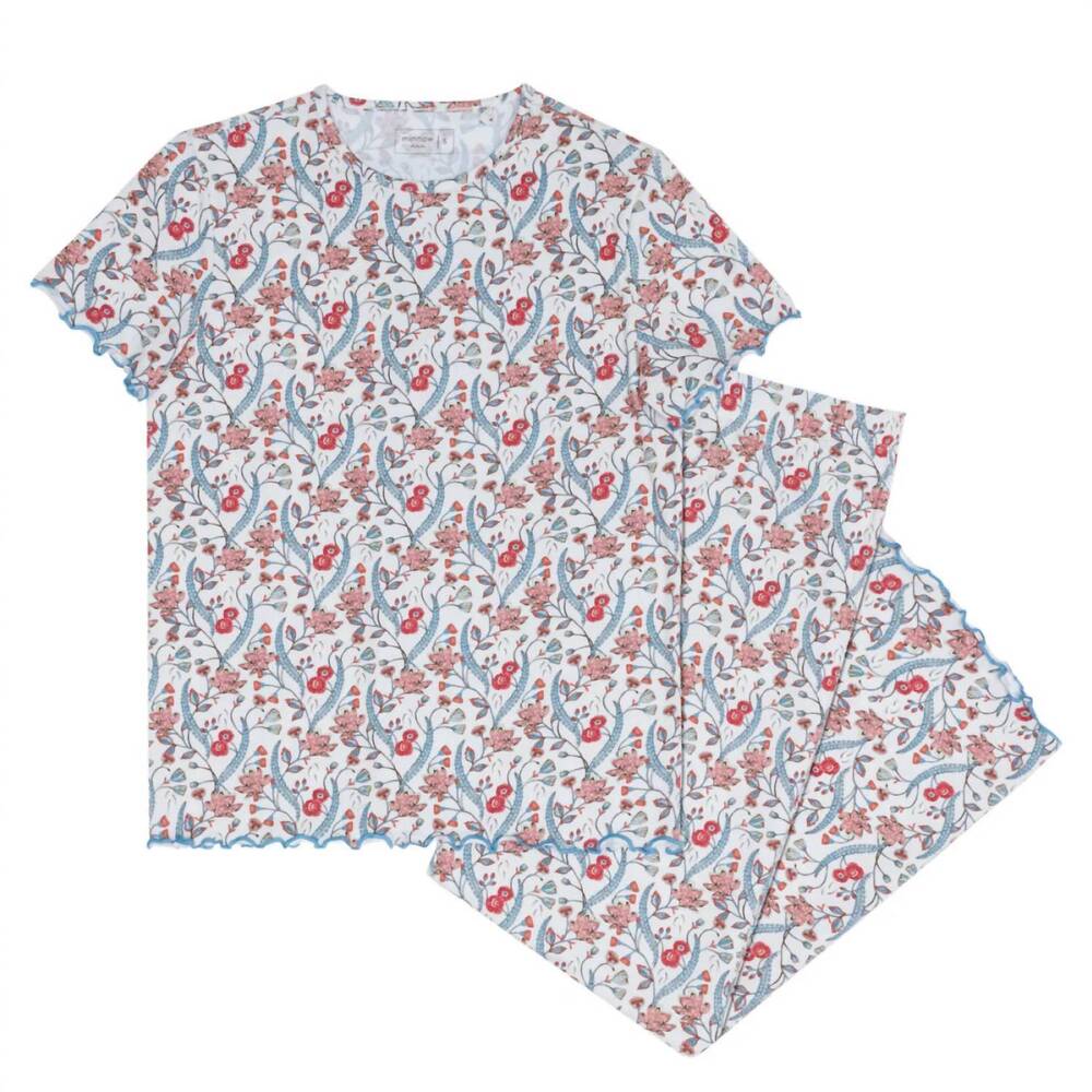 NEW MINNOW women's feathered floral pima pajamas set in multi